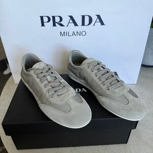 Prada Milano 2EG442 Men Grey Suede and Fabric Low Top Sneakers Trainers Sz UK 10